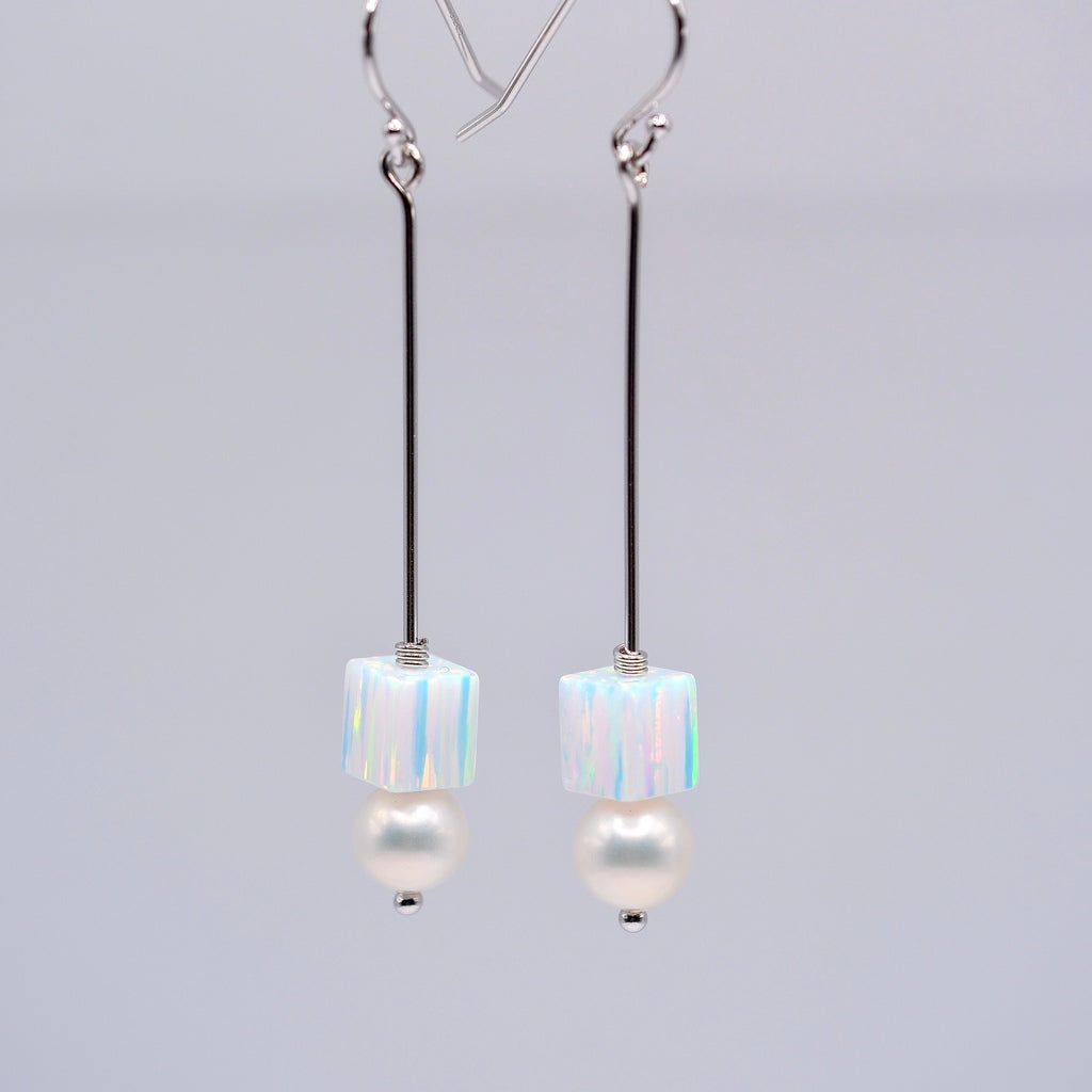 white bello opal long earring