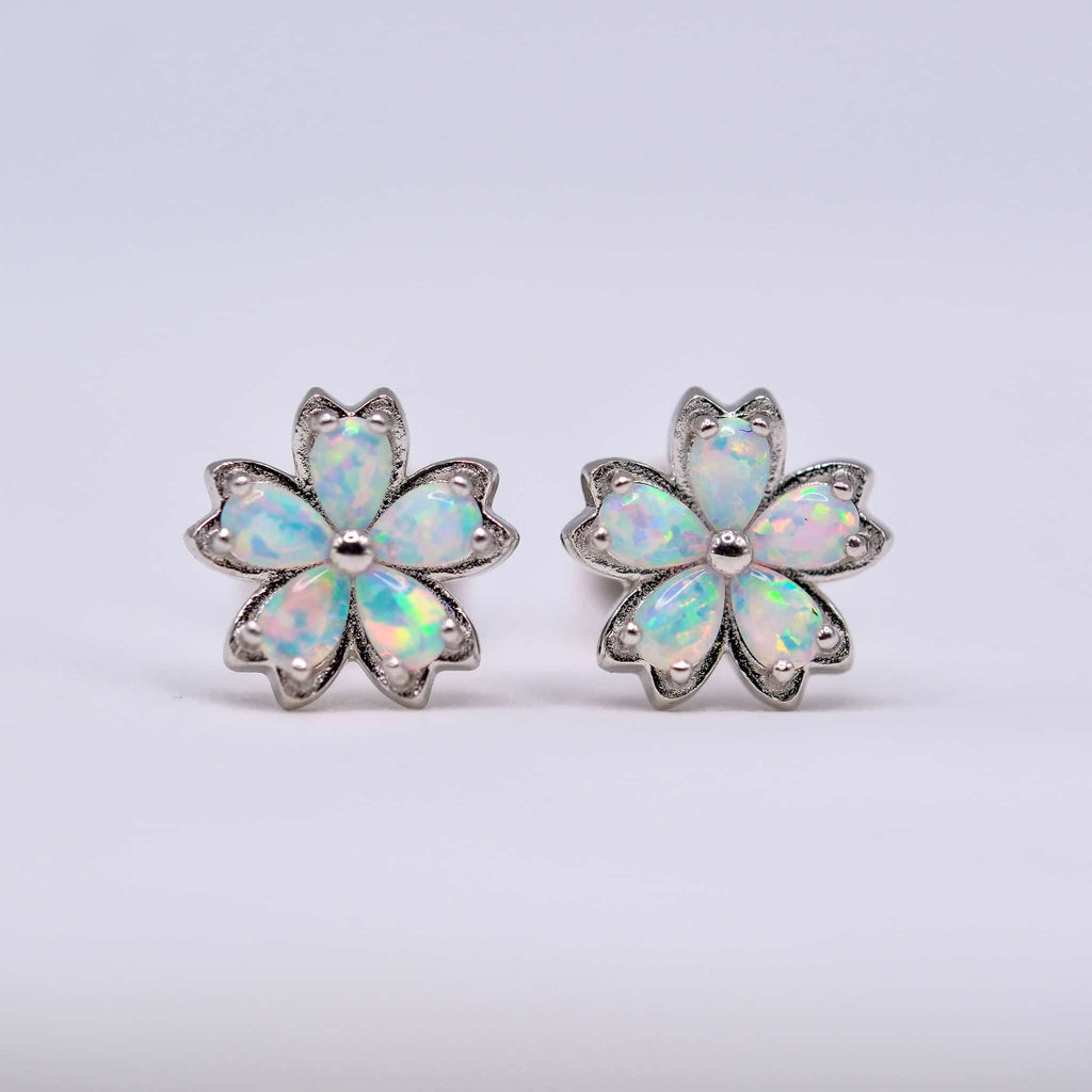 white bello opal flower earrings