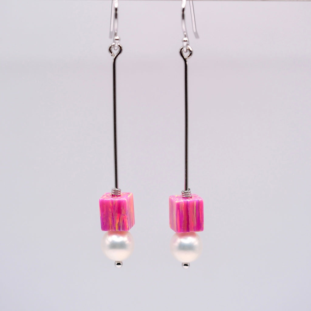 pink bello opal long earring