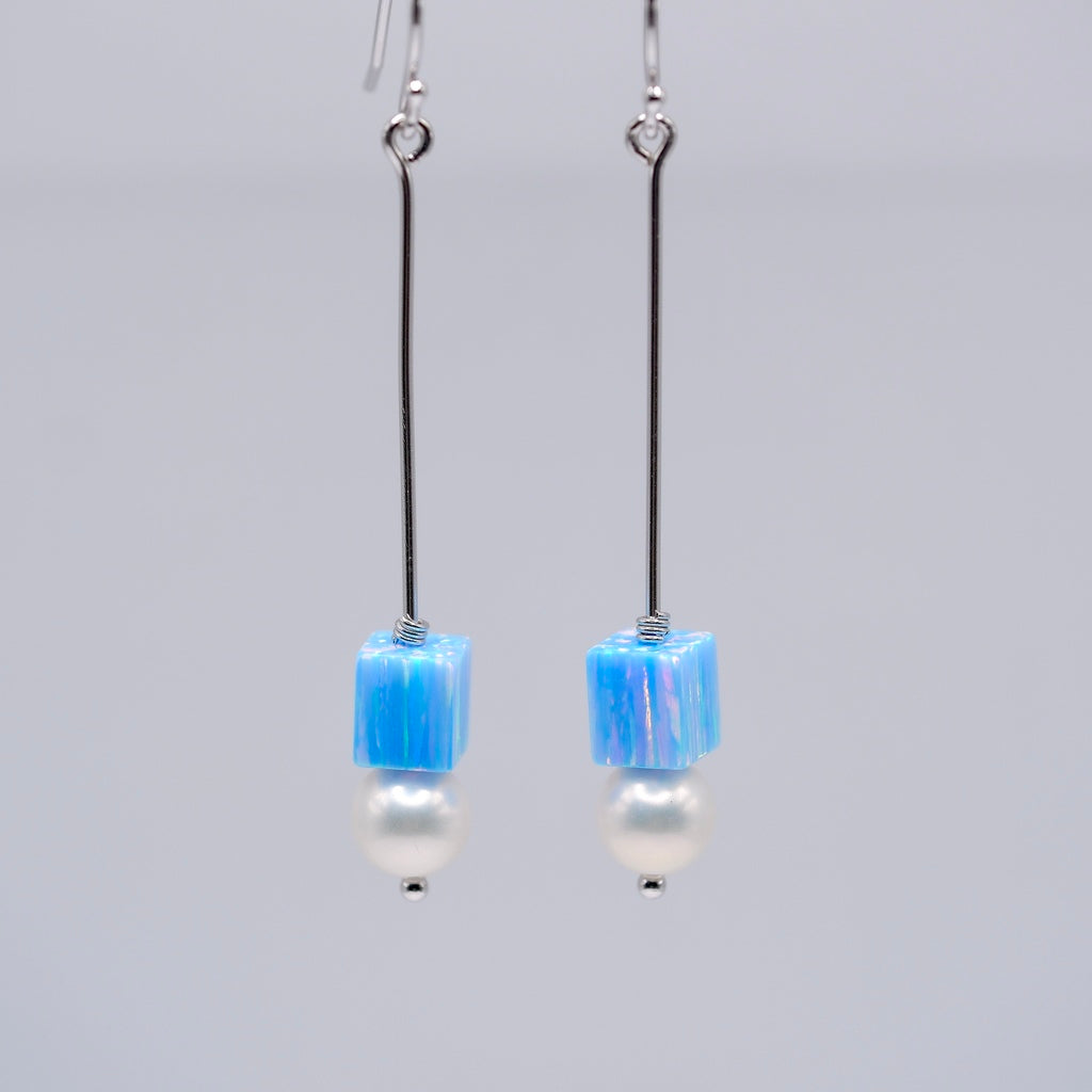 blue opal long earring