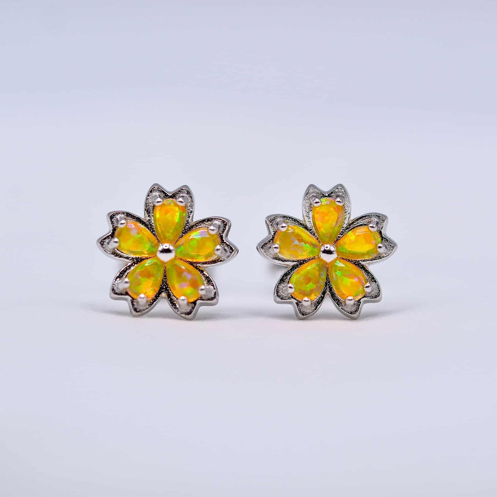 yellow bello opal flower earrings