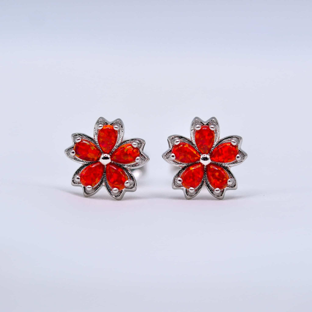 red bello opal flower earrings