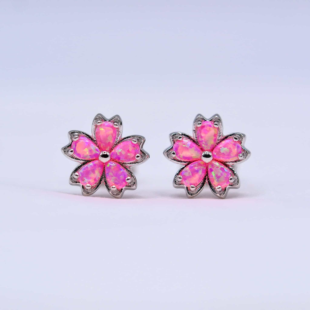 pink bello opal flower earrings